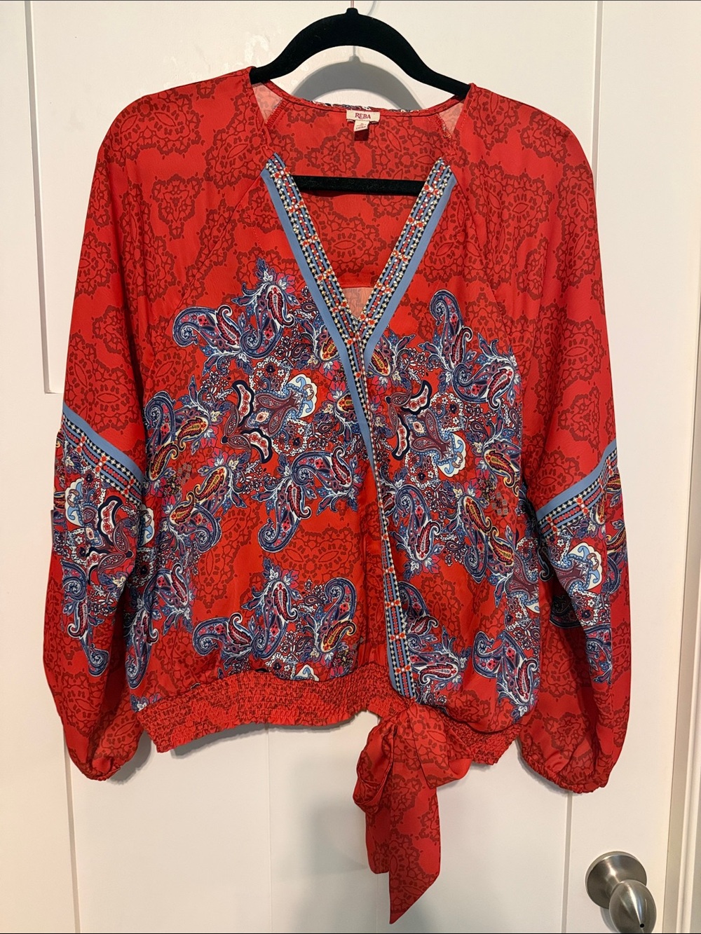Reba Red Floral Print Faux Wrap Top